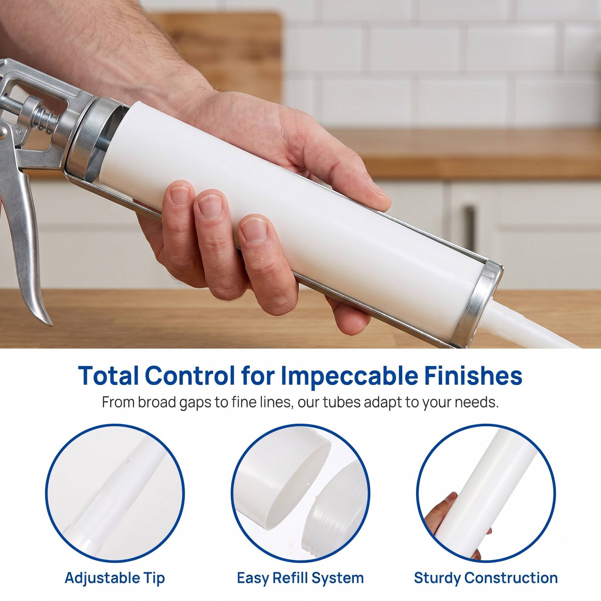 Home Improvement Us - Refillable Empty Caulk Tubes 5Pcs 33x4.6cm